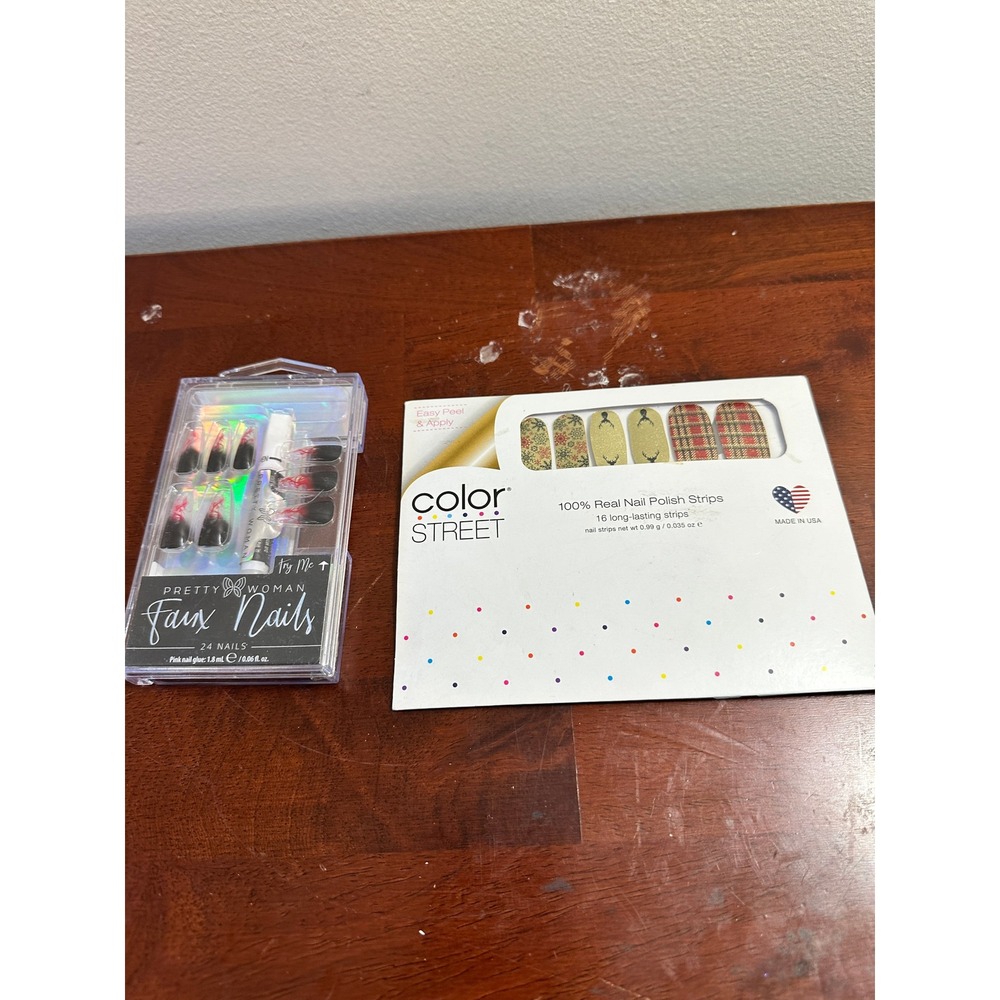 Color Street Yule Be Jolly Nail Strips & Pretty Woman Faux Nails Bundle